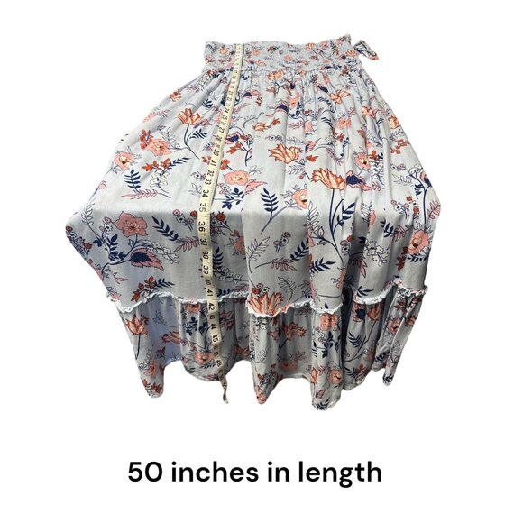 Japna Floral Smocked Midi Dress With Tie Straps & Ruffled Hem - Light Blue Pink - Picture 7 of 7